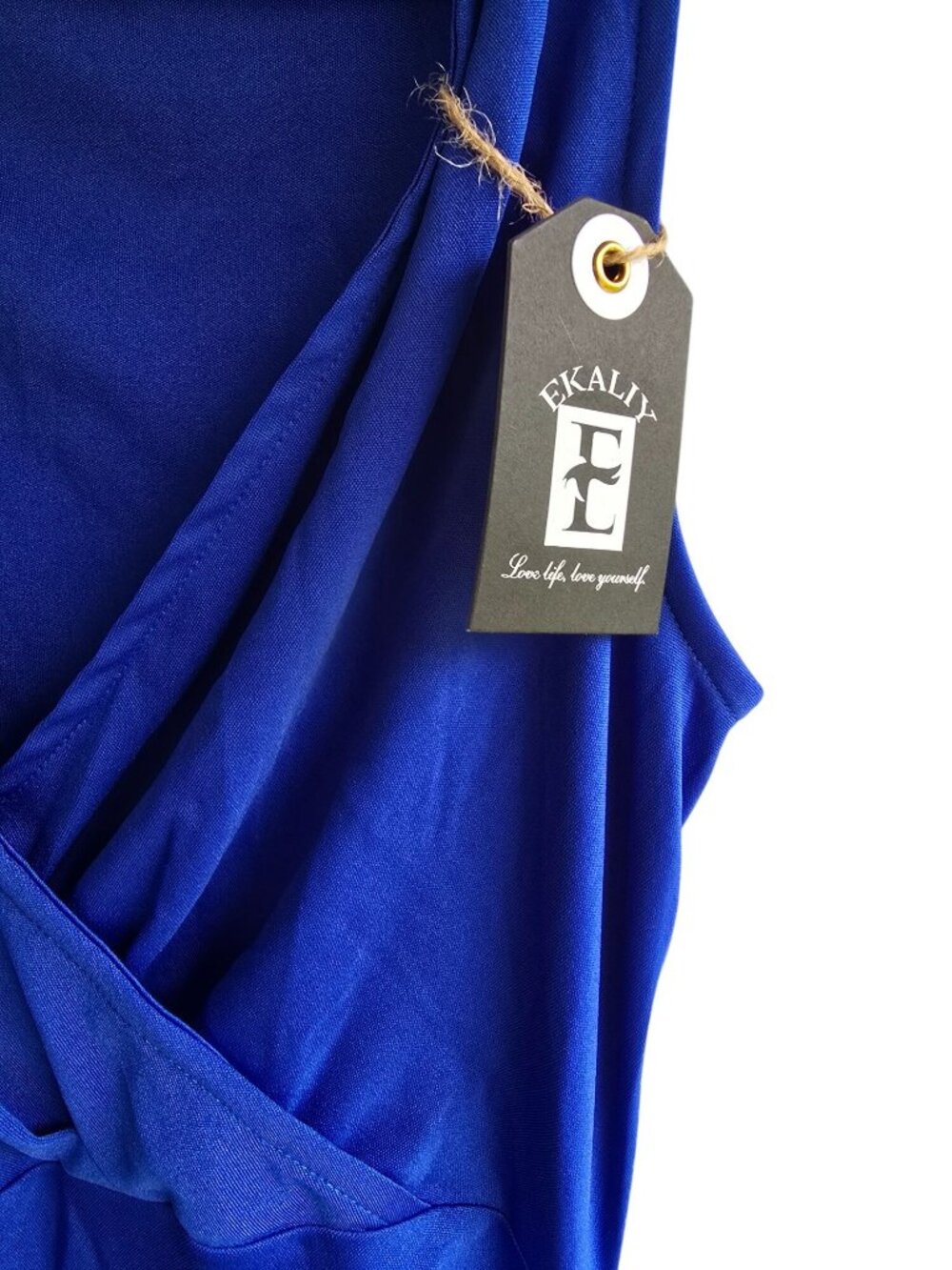 Ekaliy Women Sleeveless Wrap Dress Royal Blue Size L Polyester Blend Stylish Fit - Picture 2 of 11